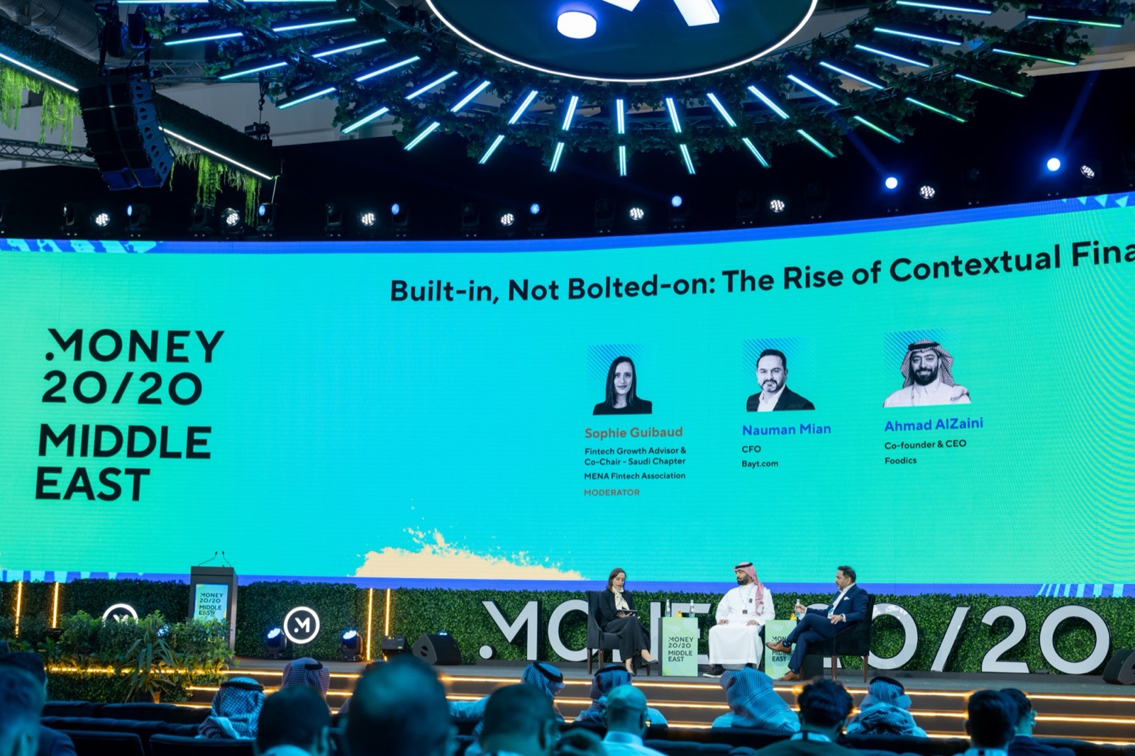 Sophie Guibaud moderating on the main stage at Money20/20 Middle East